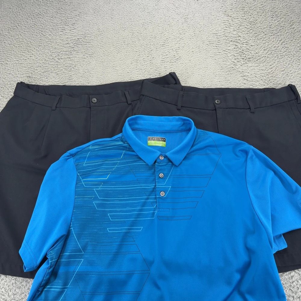 PGA Tour Golf Bundle Mens XXL 38 40 Blue Polo Black Shorts Lot of 3